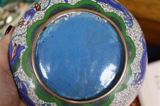 A Chinese cloisonne enamel bowl and a similar box